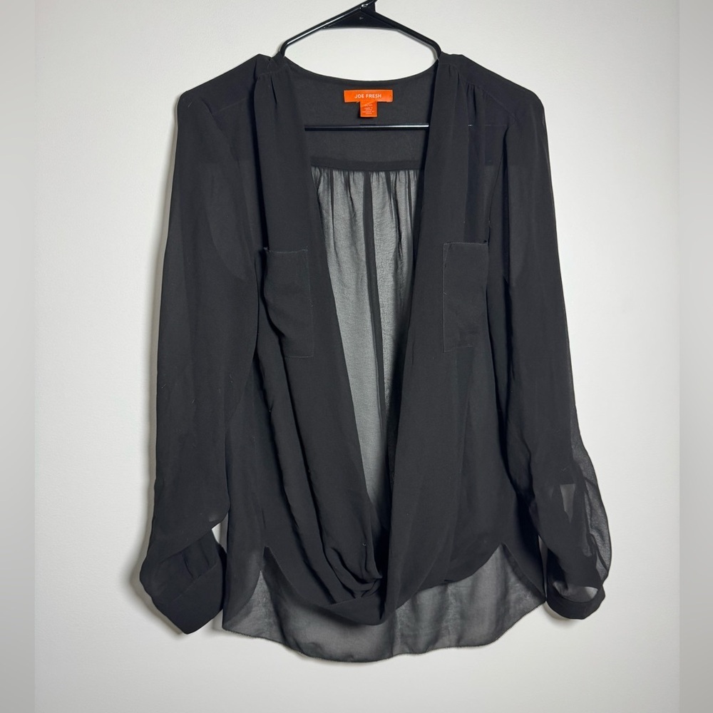 Joe Fresh Black Sheer Blouse Size M Open Front Lightweight Top